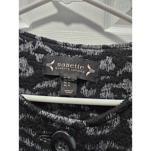 Vintage Nanette Lepore Jacquard Knit Sweater Jacket Size XL Black Gray Wool Coat - Picture 2 of 10